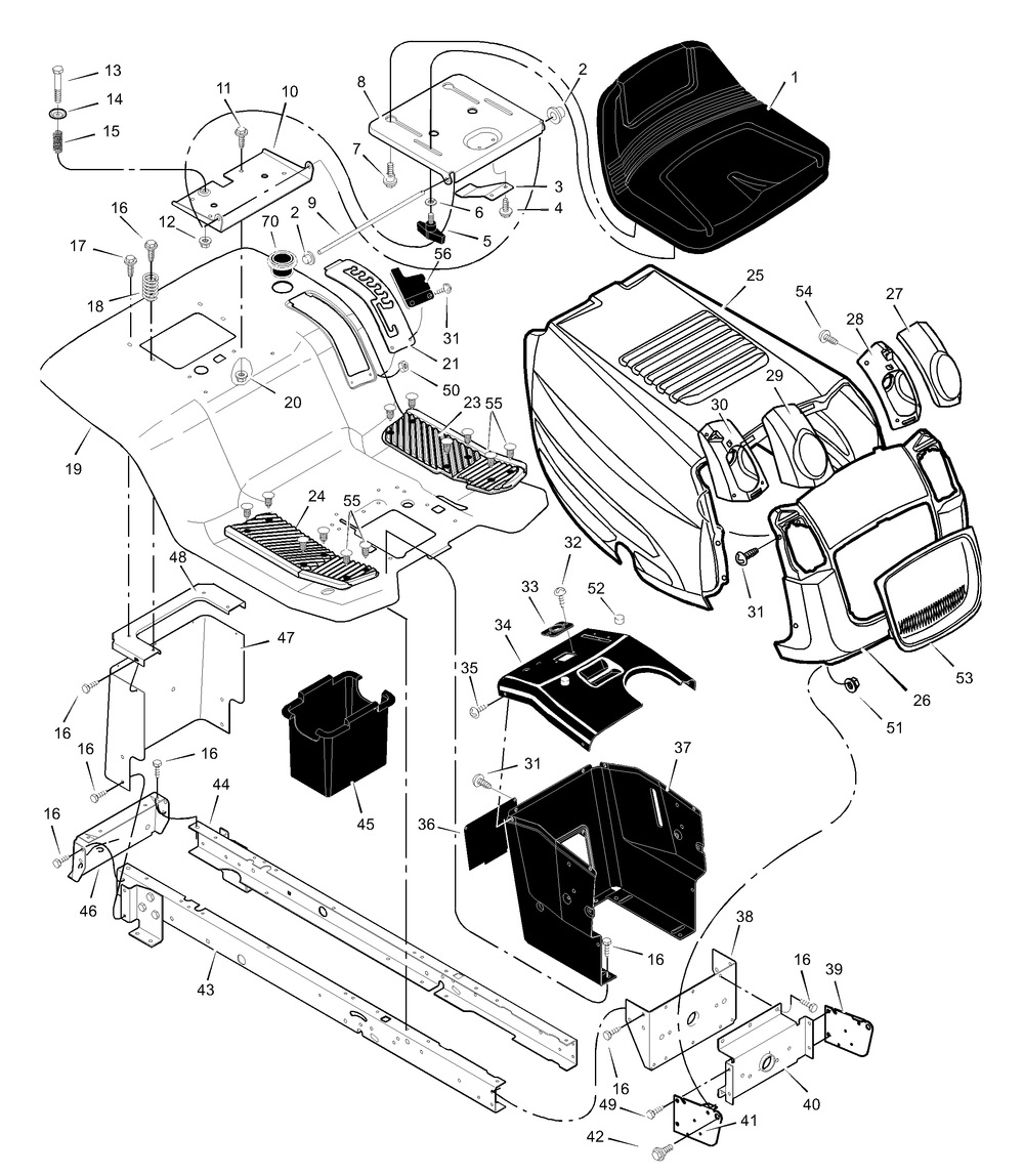 Chassis And Hood Diagram and Parts List for 425600X31A 2003 Briggs and Stratton Lawn Tractor